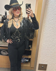 Black Studded Faux Leather Fringe Jacket