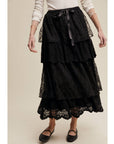 Black lace tiered maxi skirt