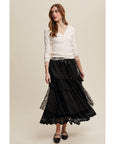 Lace tiered maxi skirt black vintage