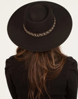 Wide Brim Boater Hat Vegan Felt With Hat Band - Black