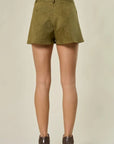 Olive Faux Suede Star Shorts