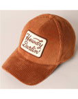 Top-down view of 6-panel brown corduroy cap