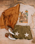 Olive Faux Suede Star Shorts