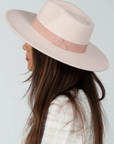 pink felt ribbon wide brim hat