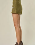 Olive Faux Suede Star Shorts