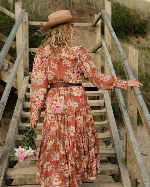 Floral Tiered Maxi Dress Melbelle – Melbelle Western x Boho
