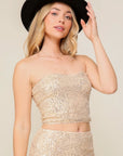 Gold Strapless Sequin Crop Top