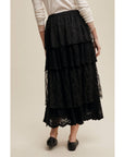 Lace tiered maxi skirt in black