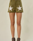 Olive Faux Suede Star Shorts