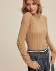 Long sleeve tan mesh layering top