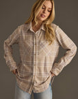 Tan, Mauve & White Plaid Button Up Soft Shirt