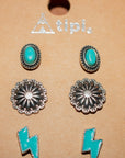 Western Stud Earrings Set of 6 Pairs