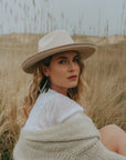 Two-Toned Vegan Suede Western Hat in Ivory/Taupe