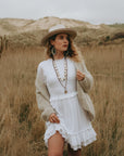 Two-Toned Vegan Suede Western Hat in Ivory/Taupe