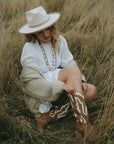 Two-Toned Vegan Suede Western Hat in Ivory/Taupe