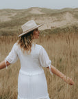 Two-Toned Vegan Suede Western Hat in Ivory/Taupe