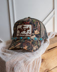 Western concho cap chain with turquoise stone and silver accents, styled on cap