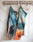 Western high-rise horse print barrel jeans with digital horse graphic