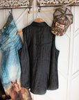 Wrangler x Lainey Wilson western denim shirt showing yoke and snap detail