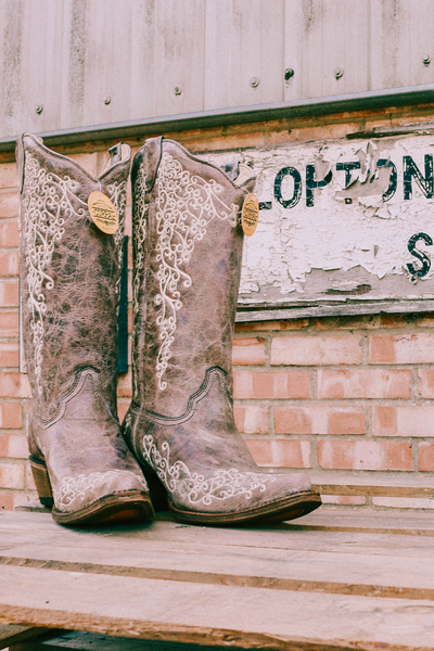 Brown Crater Bone Embroidery Cowboy boots Melbelle Melbelle Western x Boho