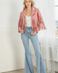 Faux Suede Fringe Jacket - Pink