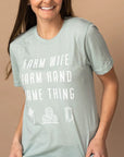 "FARM WIFE" TEE BLUE/GREEN