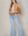 Faux Suede Fringe Jacket - Tan