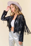 Black Studded Faux Leather Fringe Jacket