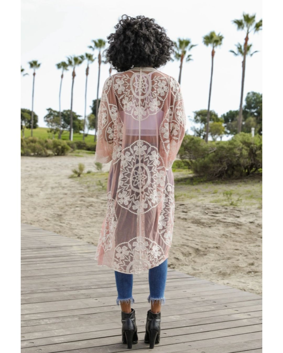 Rose and Lace Long Bohemian Kimono