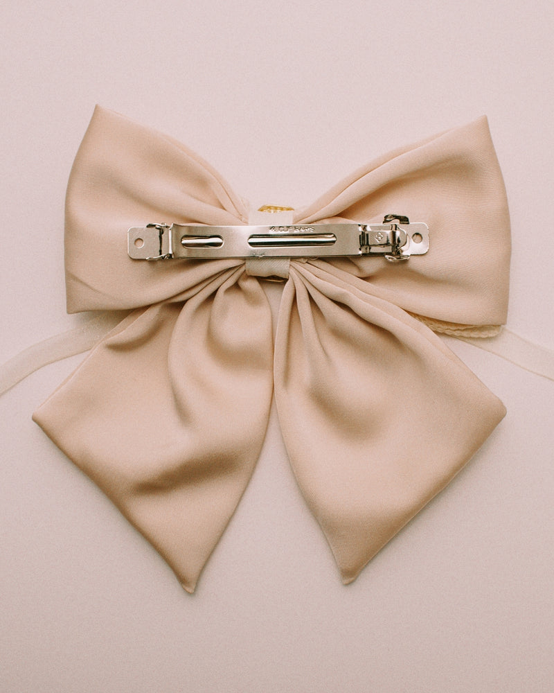 Rhinestone Hair Bow in Cream