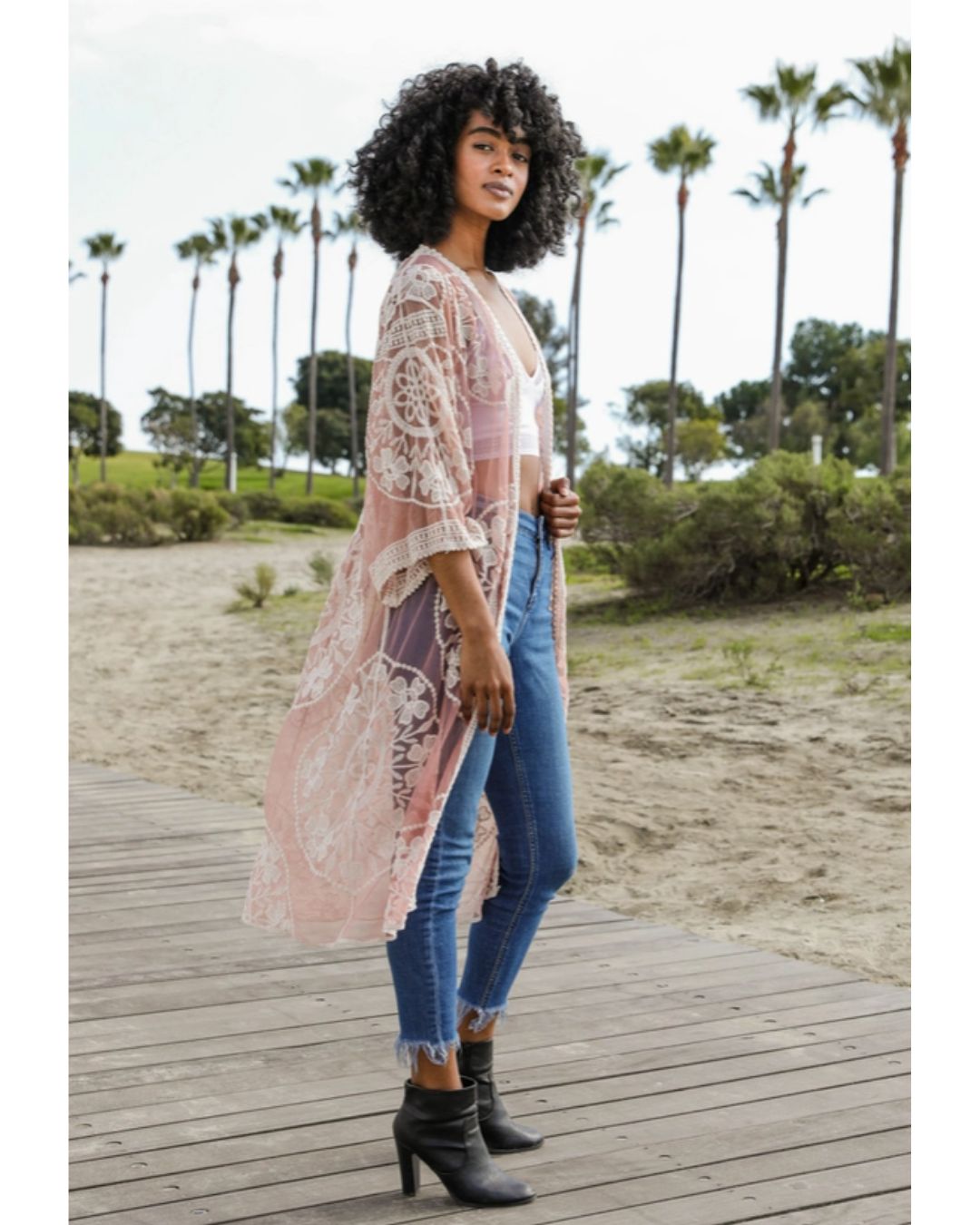 Rose and Lace Long Bohemian Kimono