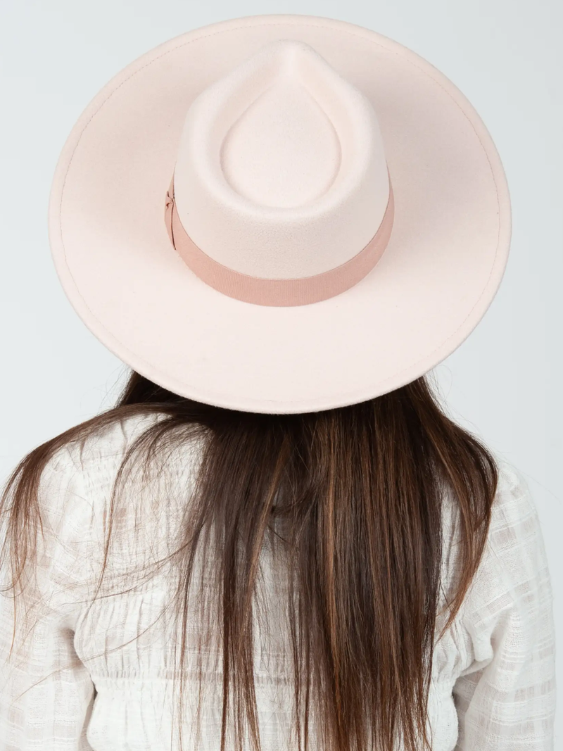 Wide rim pink felt hat
