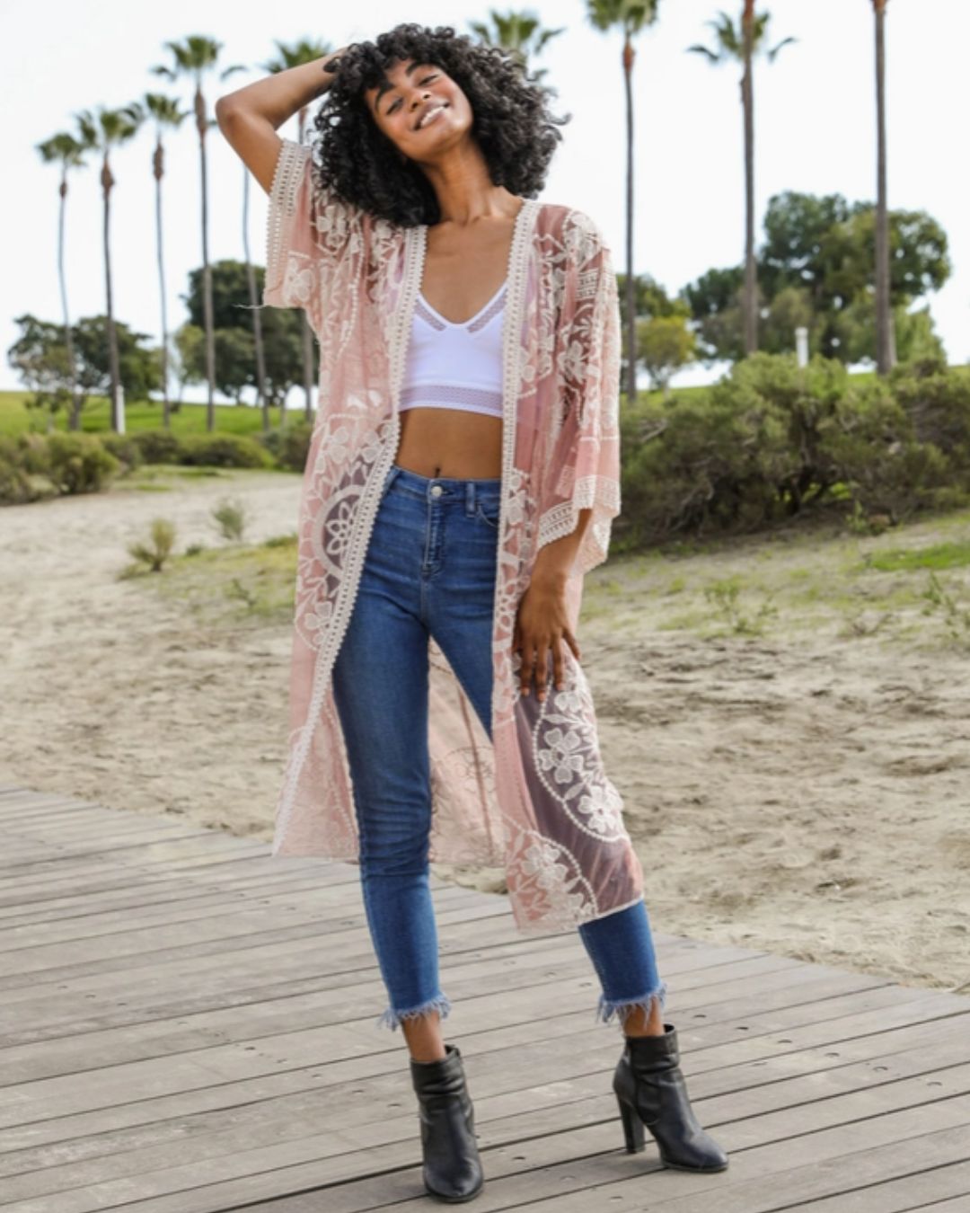 Rose and Lace Long Bohemian Kimono