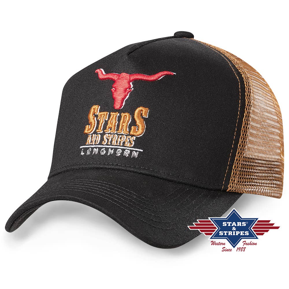 Black Longhorn Trucker Cap
