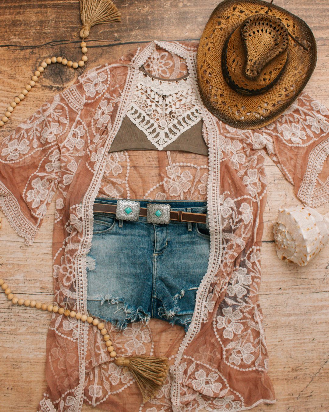 Rose and Lace Long Bohemian Kimono