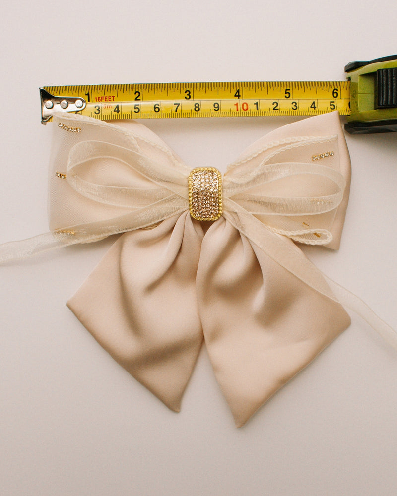 Rhinestone Hair Bow in Cream