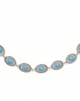 Western turquoise concho hat chain accessory shown on trucker cap