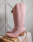 Ariat Casanova pink leather knee-high cowboy boots, side view