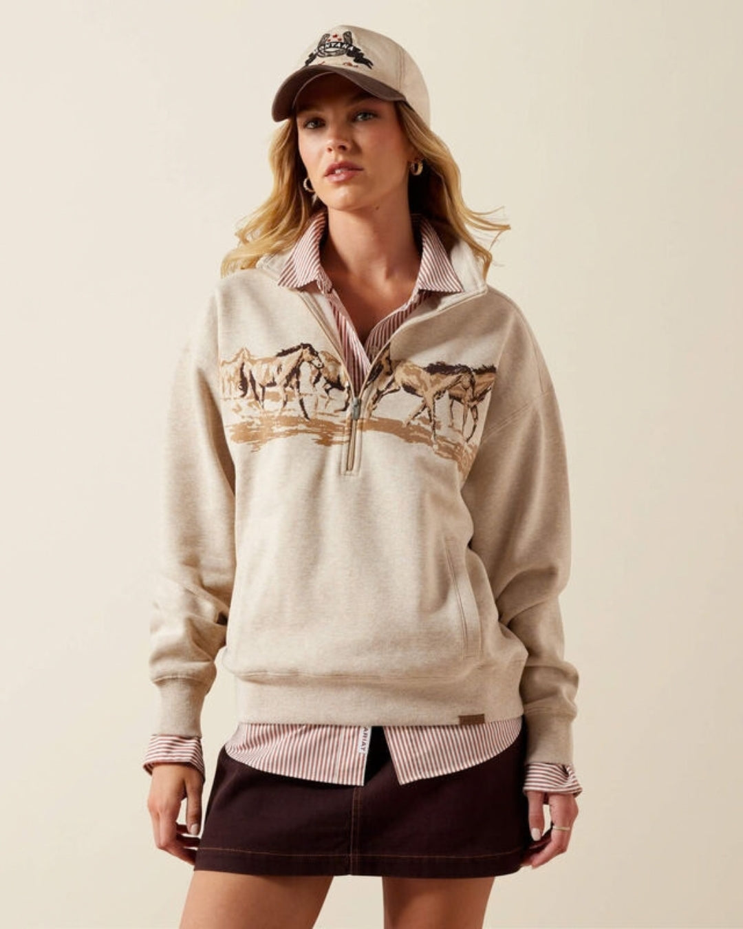 Ariat Running Wild horse print half-zip sweatshirt with adjustable collar