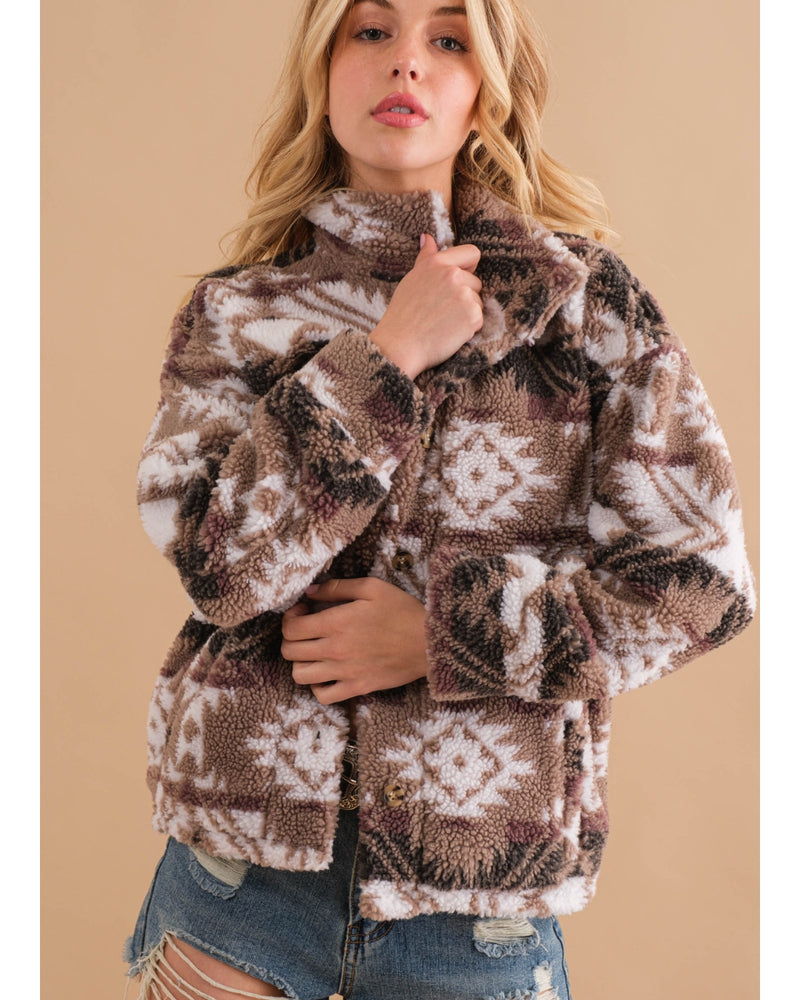 Aztec Button Up Western Fleece Jacket