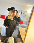 Black Studded Faux Leather Fringe Jacket