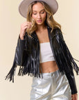 Black Studded Faux Leather Fringe Jacket