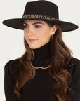Wide Brim Boater Hat Vegan Felt With Hat Band - Black