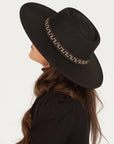Wide Brim Boater Hat Vegan Felt With Hat Band - Black