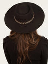 Wide Brim Boater Hat Vegan Felt With Hat Band - Black