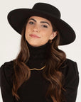 Wide Brim Boater Hat Vegan Felt With Hat Band - Black