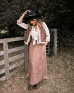 Embroidered Faux Suede Sherpa Vest