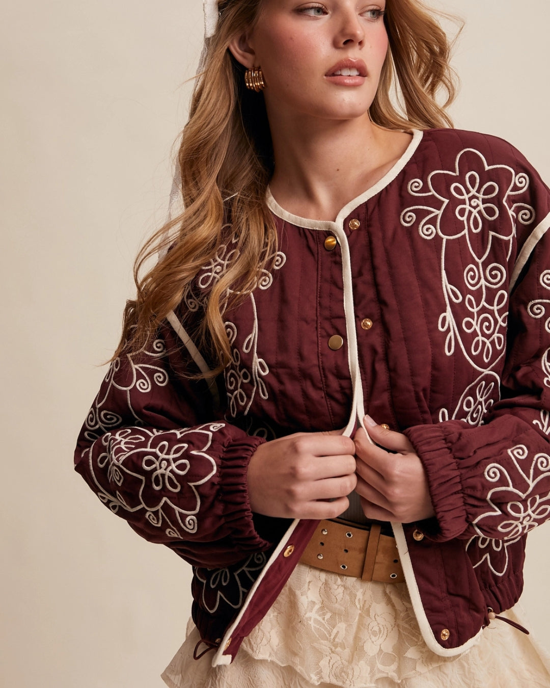 Floral Embroidered Quilted Jacket