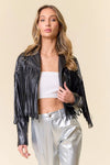 Black Studded Faux Leather Fringe Jacket