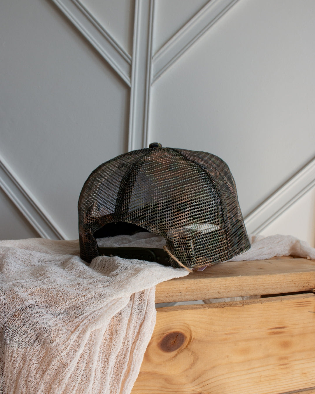 Camouflage western cap with rugged camo print and cowboy embroidery
